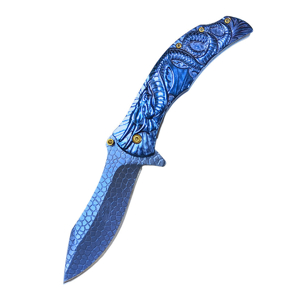 Dragon Embossed Handle Folding Knife Outdoor Camping Hunting Pocket EDC Tools