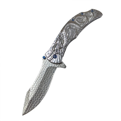 Dragon Embossed Handle Folding Knife Outdoor Camping Hunting Pocket EDC Tools