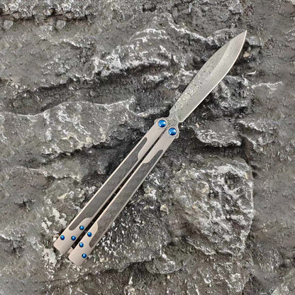 THEONE Titanium & Carbon Fiber Damascus Butterfly Knife