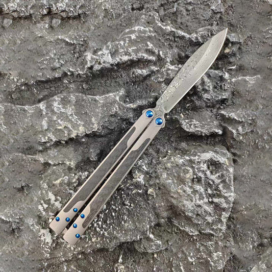 THEONE Titanium & Carbon Fiber Damascus Butterfly Knife