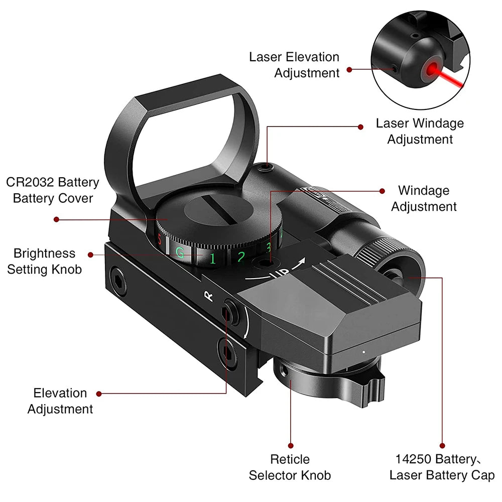 1x22x33 Red Green Dot Sight for 20mm Rail 5 Brights