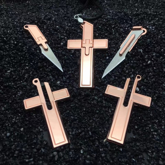 Cross Necklace Self-Defense Hidden Knife Replaceable Blade Necklace