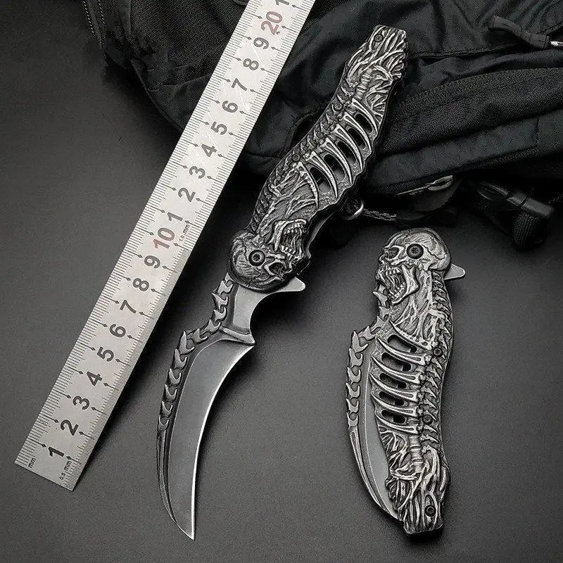 3D Carved Skull Folding knife