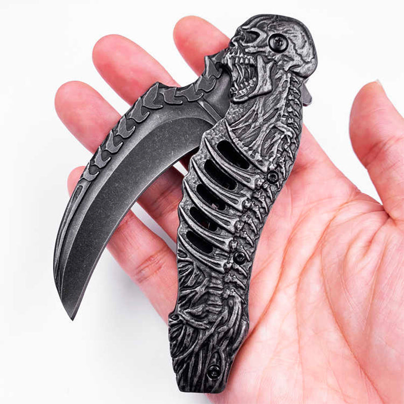 3D Carved Skull Folding knife