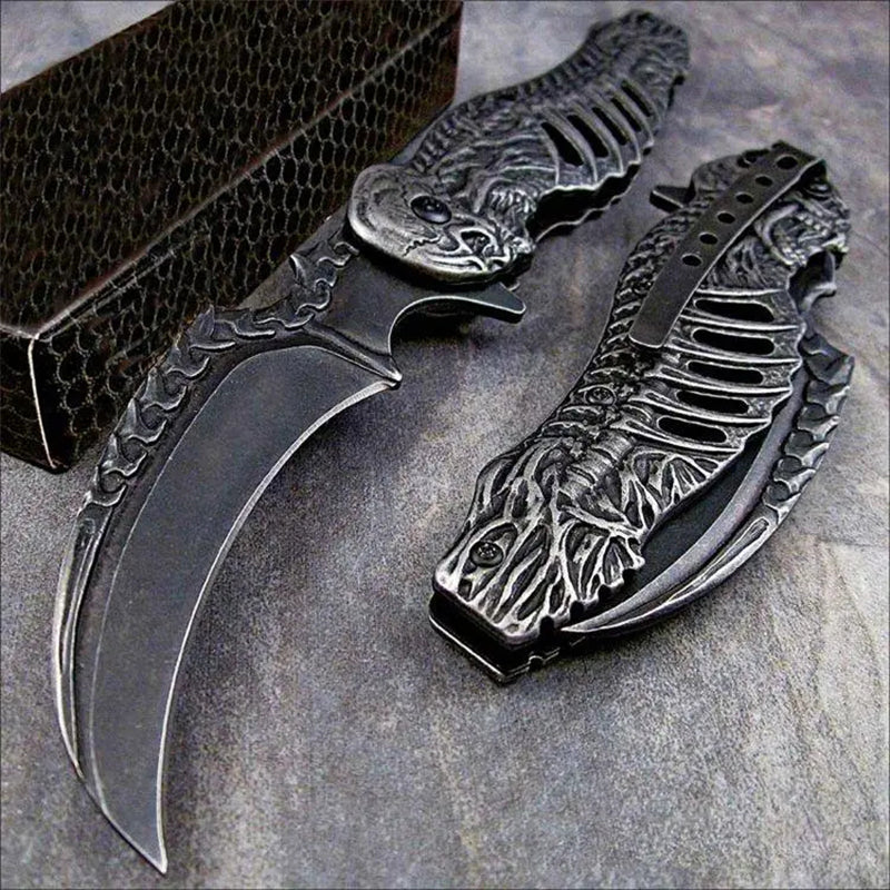 3D Carved Skull Folding knife