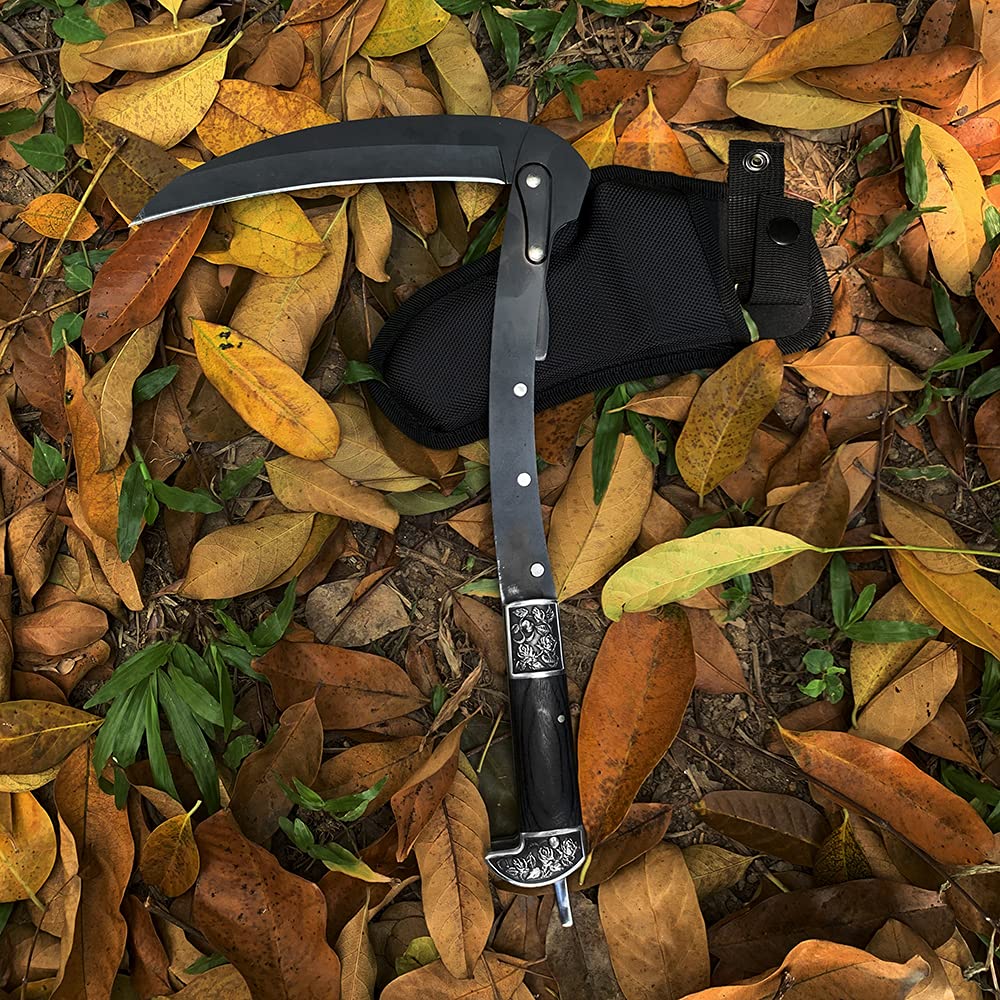 BLACK PORTABLE SHEATHED SHARP FOLDING SICKLE