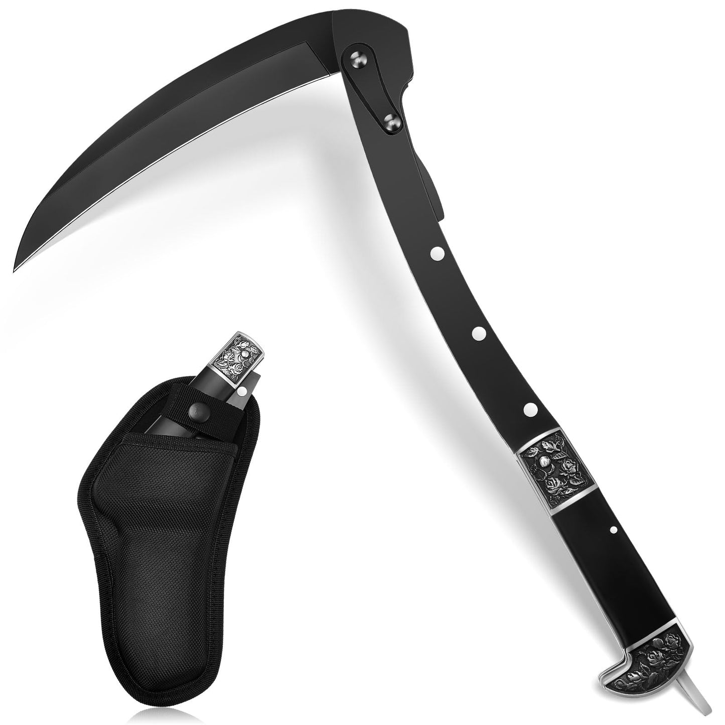 BLACK PORTABLE SHEATHED SHARP FOLDING SICKLE