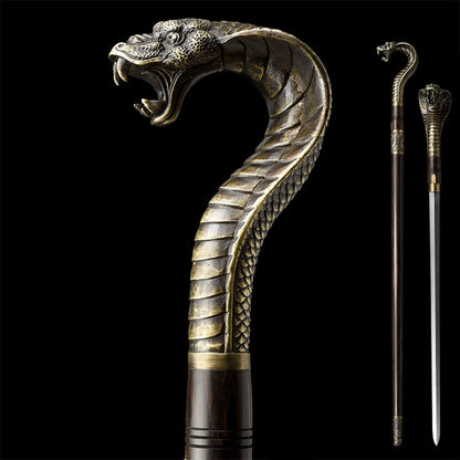 Ebony Wood Snake-Head Sword Cane