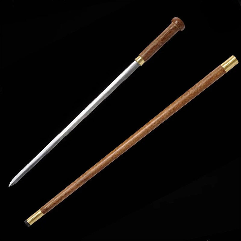 Handcrafted Mahogany Mushroom Head Pattern Steel Cane Sword with Copper Lock