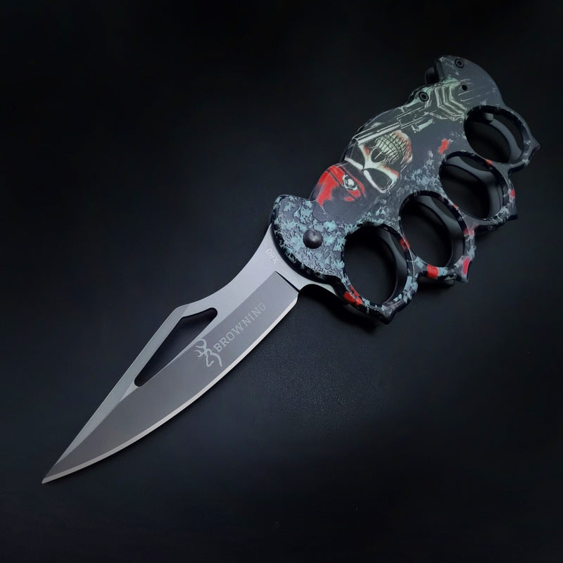 New Skull Printed Knuckle Folding Knife