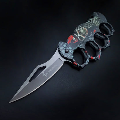 New Skull Printed Knuckle Folding Knife