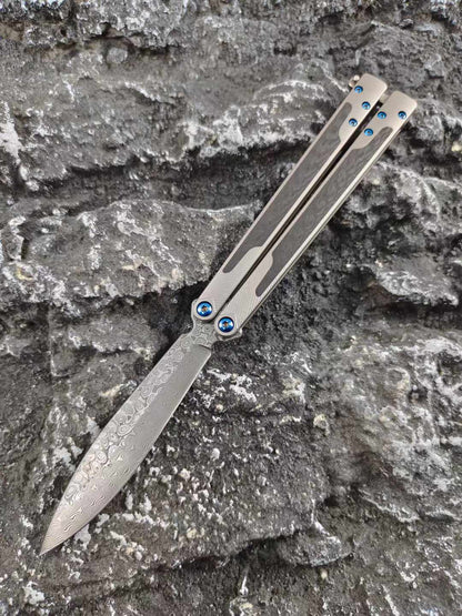 THEONE Titanium & Carbon Fiber Damascus Butterfly Knife