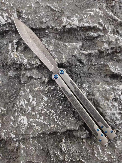 THEONE Titanium & Carbon Fiber Damascus Butterfly Knife