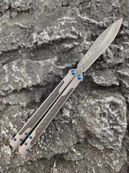 THEONE Titanium & Carbon Fiber Damascus Butterfly Knife