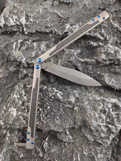 THEONE Titanium & Carbon Fiber Damascus Butterfly Knife