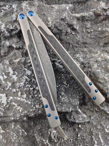 THEONE Titanium & Carbon Fiber Damascus Butterfly Knife