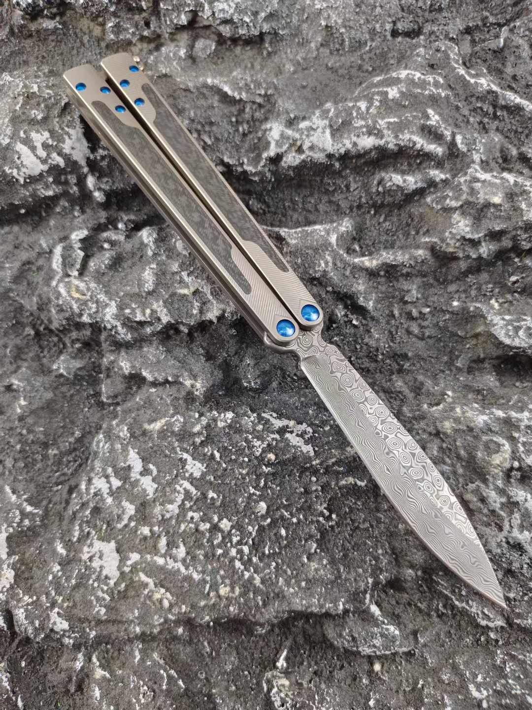 THEONE Titanium & Carbon Fiber Damascus Butterfly Knife