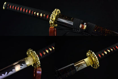 Hand Forged Japanese Samurai Katana Bare Gold T10 Carbon steel Blade baking gold