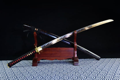 Hand Forged Japanese Samurai Katana Bare Gold T10 Carbon steel Blade baking gold