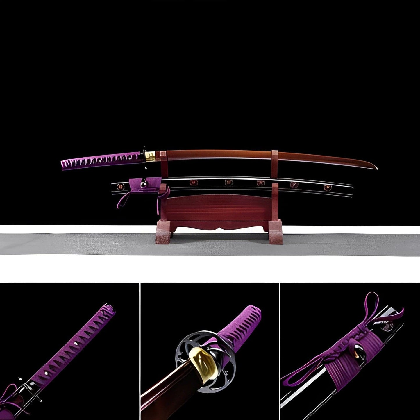 Hand Forged Japanese Samurai Katana Bauhinia 9260 Spring Stee Purple Blade