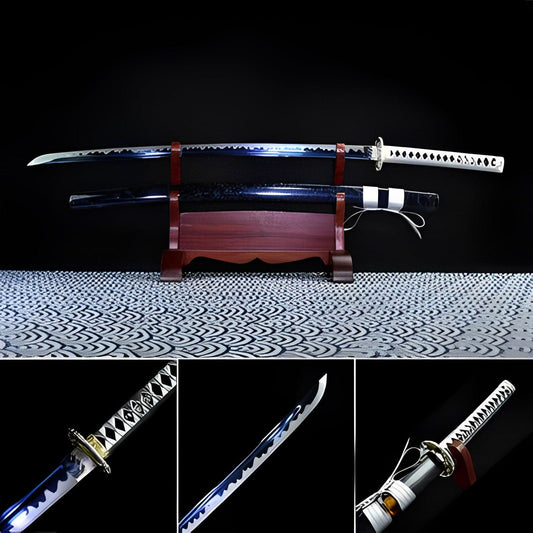 Hand Forged Japanese Samurai Katana 菊丸 きくまる T10 Carbon steel Blade baking blue