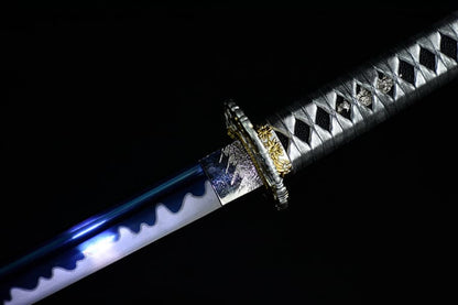 Hand Forged Japanese Samurai Katana 菊丸 きくまる T10 Carbon steel Blade baking blue