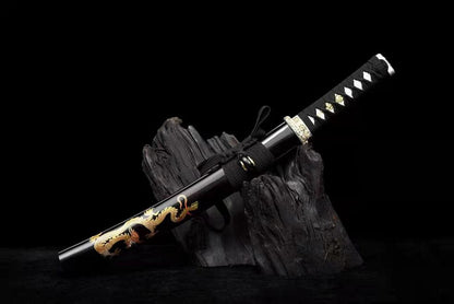 Hand Forged Japanese Tanto Golden Dragon T10 Carbon steel Full Tang