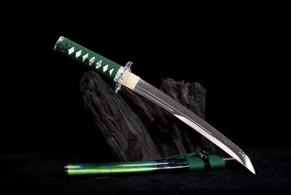 Hand Forged Japanese Tanto Jade T10 Carbon steel Short Sword Turns the soil to burn blade