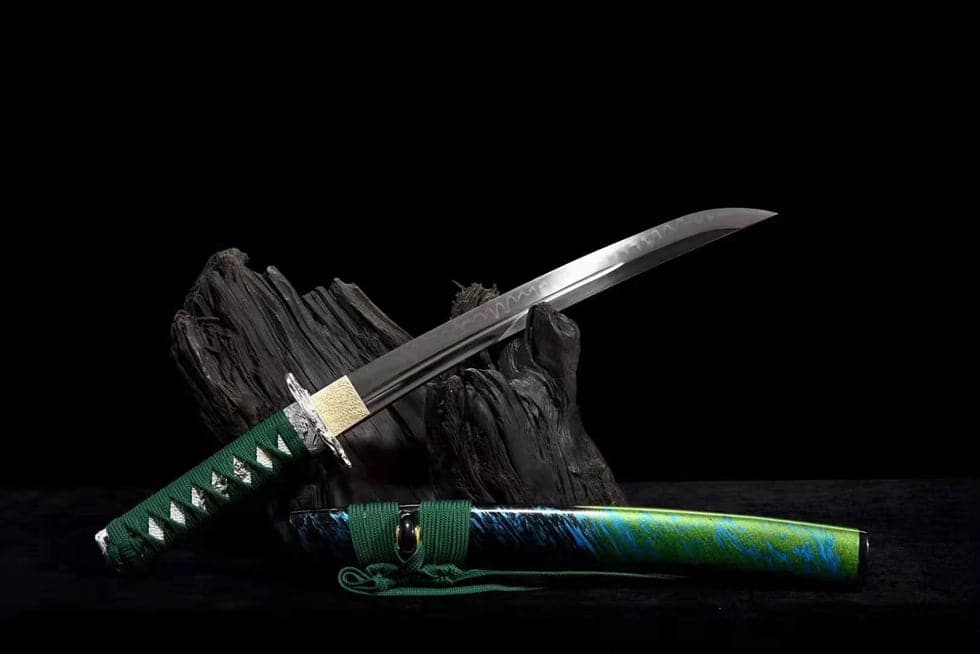 Hand Forged Japanese Tanto Jade T10 Carbon steel Short Sword Turns the soil to burn blade