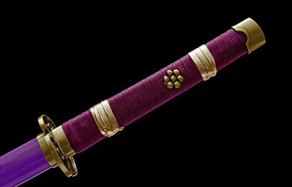 Handmade Anime Katana One Piece Roronoa Zoro's Enma Sword Purple Blade 1045 High Carbon Steel Purple