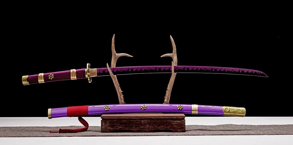 Handmade Anime Katana One Piece Roronoa Zoro's Enma Sword Purple Blade 1045 High Carbon Steel Purple