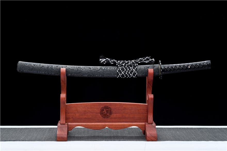 Handmade Japanese Wakizashi Chi Dragon High Manganese Steel Black Blade