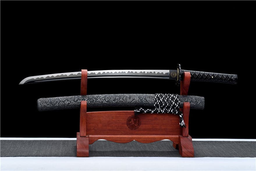 Handmade Japanese Wakizashi Chi Dragon High Manganese Steel Black Blade