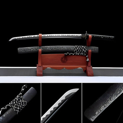 Handmade Japanese Wakizashi Chi Dragon High Manganese Steel Black Blade